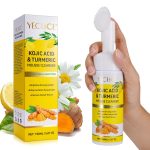 Nettoyant Mousse Acide Kojique & Curcuma – Éclat du Teint & Anti-Imperfections – Avec Brosse Exfoliante Intégrée – YECUCE  – 150ml