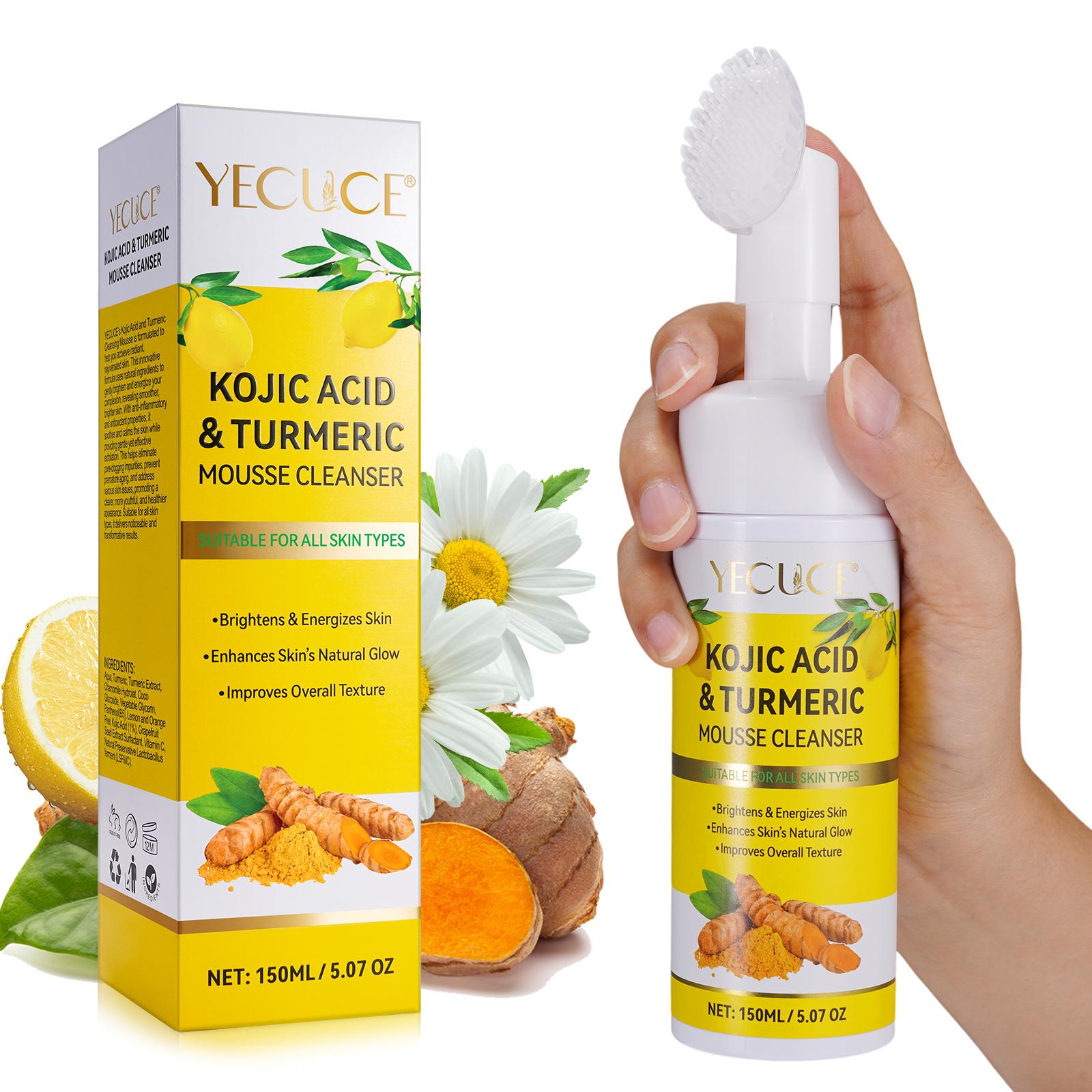gvc.product.image_.1772561750883.ef4eca84-6fee-4205-b449-868a672d4694.jpeg Nettoyant Mousse Acide Kojique & Curcuma – Éclat du Teint & Anti-Imperfections – Avec Brosse Exfoliante Intégrée – YECUCE – 150ml – Image 1