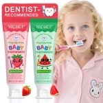 Duo Dentifrice pour bébé YECLUCE – Sans fluor, anti-cavités, saveurs fruits, sûr en cas d'ingestion (60g)x2