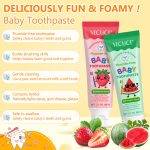 Duo Dentifrice pour bébé YECLUCE – Sans fluor, anti-cavités, saveurs fruits, sûr en cas d'ingestion (60g)x2 – Image 4